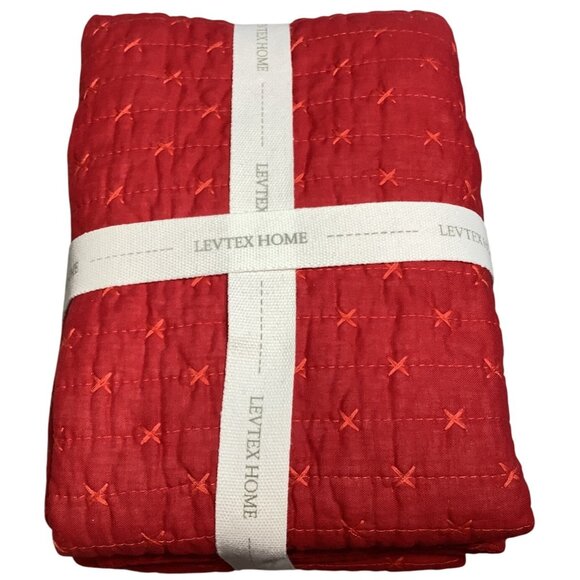 2 Levtex Home Red Euro Sham Cross Stitch 26" X 26" Cotton Timeless Collections - Picture 5 of 5